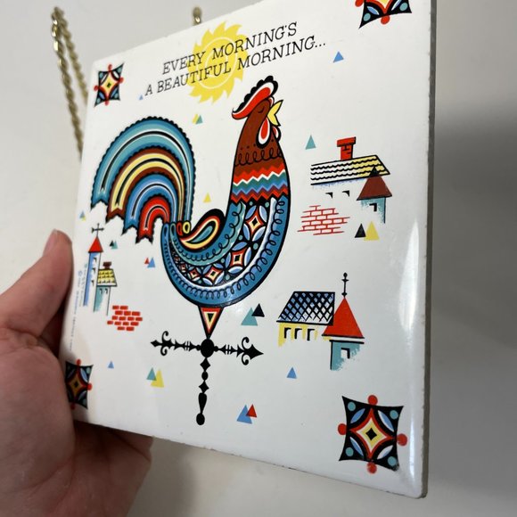 Berggren Trayner Tile Trivet Every Morning Is A Beautiful Morning Rooster Vtg 64 - Picture 13 of 15